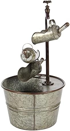 Deco 79 Rustic Metal Round Fountain with Cans