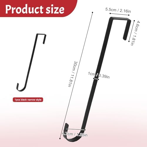 Narrow Black Wreath Hanger 12 Inch Door Hook