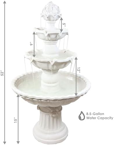 Sunnydaze 52-Inch 3-Tier Outdoor Water Fountain with Fruit Top - White