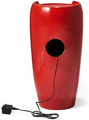 Glitzhome Oversized Ceramic Fountain with LED Light and Pump Red