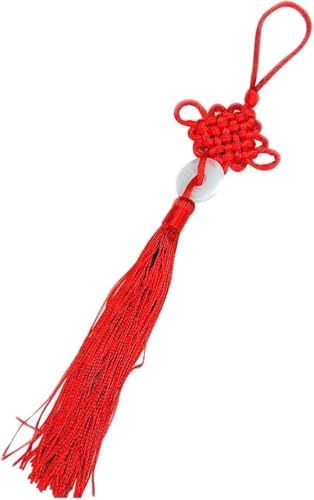Seadiquiet Red Chinese Knot Jade Charm Tassel Pendant for Luck and Prosperity