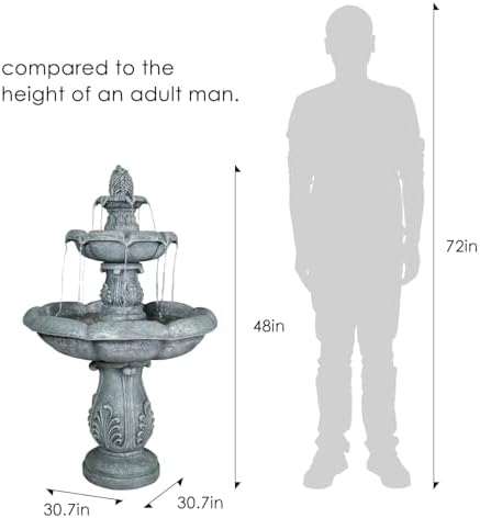 SunJet 48 Inch 3-Tier Concrete Outdoor Water Fountain