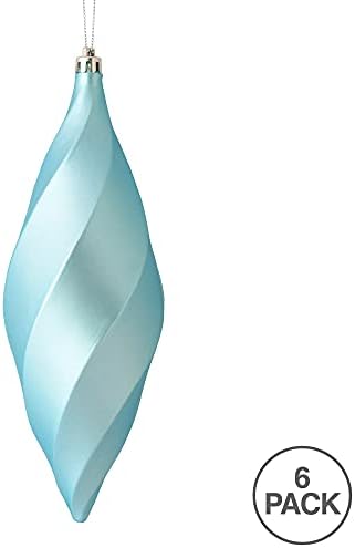 Vickerman 8 Inch Matte Swirl Finial Ornament 6 Pack Baby Blue