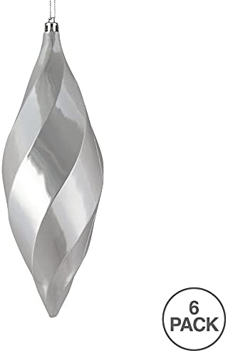 Vickerman 8 Inch Shiny Swirl Finial Ornament 6 Pack Silver