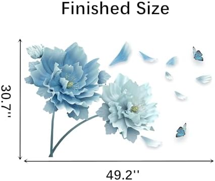 ROFARSO 492 x 307 3D Blue Flowers Wall Sticker