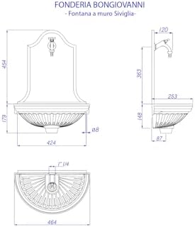 Wall Mounted Fountain Siviglia 303C with Polished Brass Tap