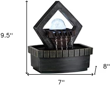 HomeRoots 10 Inch Brown Polyresin Geo and Pebbles Tabletop Fountain with LED Light