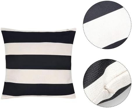 2 Pack Waterproof Pillow Covers Striped Black White 18x18 Inch