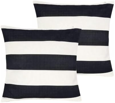 2 Pack Waterproof Pillow Covers Striped Black White 18x18 Inch