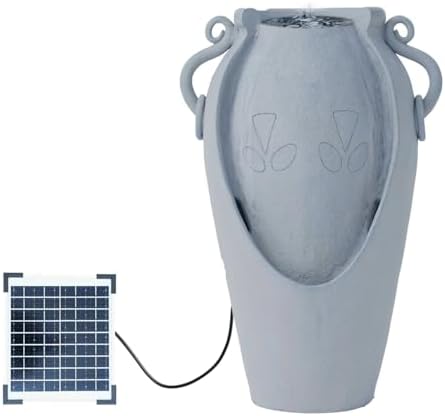 XBrand 34 Inch Solar Pot Fountain with Amphora Design Gray