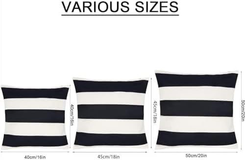 2 Pack Waterproof Pillow Covers Striped Black White 18x18 Inch
