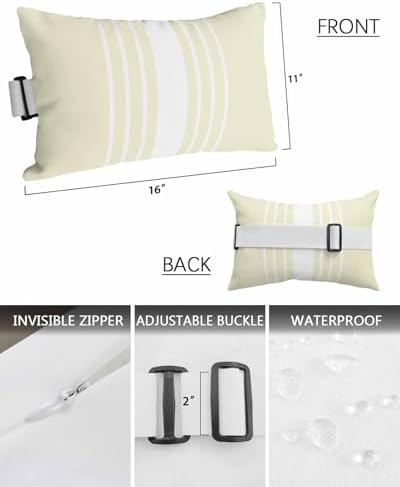 Adjustable Head Pillow for Chaise Lounge Waterproof Throw with Elastic Strap