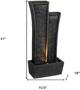 HomeRoots 41 Inch Grey Polyresin Tabletop Fountain with LED Light and Music
