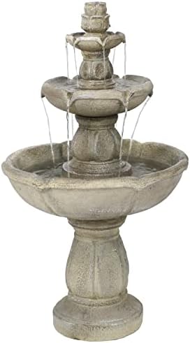 Sunnydaze Birds Delight 35-Inch 3-Tier Garden Water Fountain - Beige