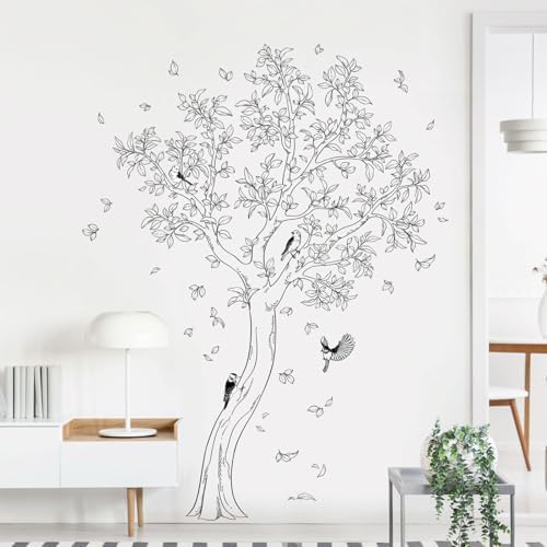 Large Sketch Tree Wall Decals Black Line Vinyl Art