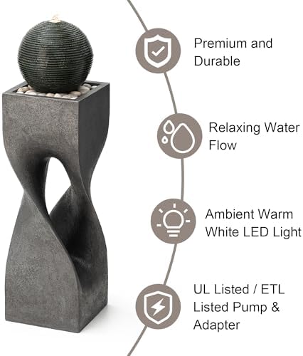 Glitzhome Modern Geometric Outdoor Water Fountain with LED Light