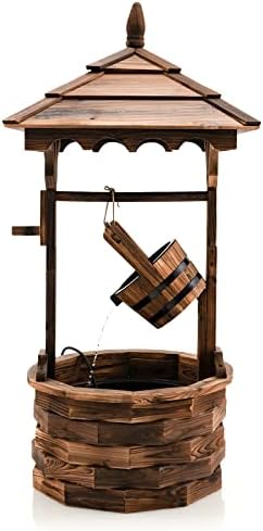 Giantex Rustic Wishing Well Fountain Outdoor Wooden Water Feature with Electric Pump
