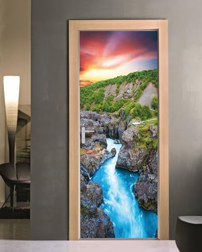 FLFK Door Mural Sticker - Mountain Landscape Decal