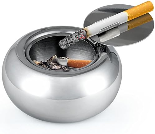 Stainless Steel Cigarette Ashtray with Lid Silver