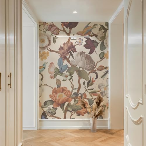Zeeko Beige Floral Peel and Stick Wall Mural 98 x 59