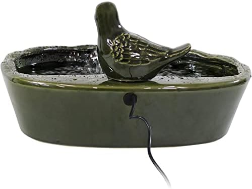 Sunnydaze Ceramic Dove 7 Inch Solar Water Fountain Green Glaze