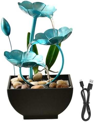Tabletop Water Fountain with Lotus Design Blue