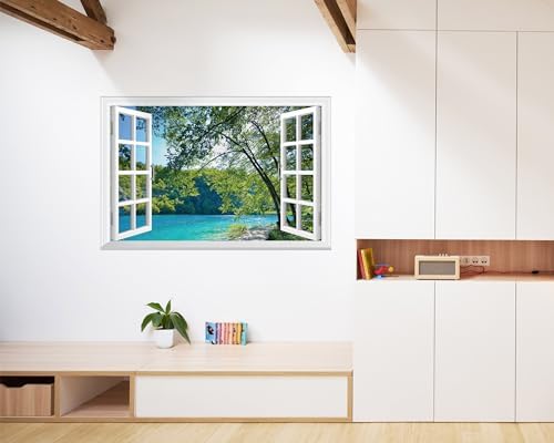 FLFK Fake Window Wall Mural Lakes in The Jungle
