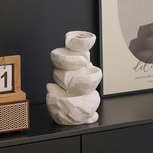 White Tabletop Fountain with Low Voltage Pump