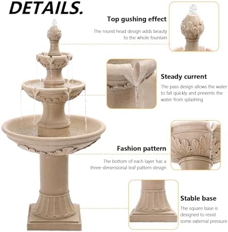 TITIMO 48 Inch Freestanding Water Fountain with 3-Tier Roman Pillar Style