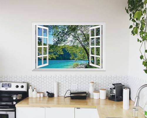 FLFK Fake Window Wall Mural Lakes in The Jungle