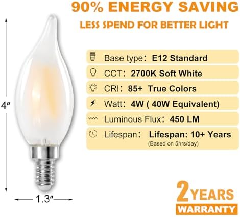 Decoaui E12 LED Chandelier Light Bulbs 6-Pack
