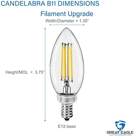 Great Eagle Candelabra B11 LED 3000K 60W 500 Lumens 6 Pack