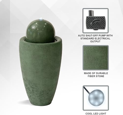 XBrand 2598 Inch H Round Stone Water Fountain with LED Lights