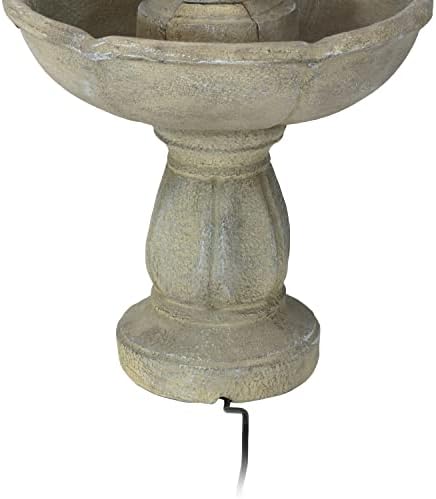 Sunnydaze Birds Delight 35-Inch 3-Tier Garden Water Fountain - Beige