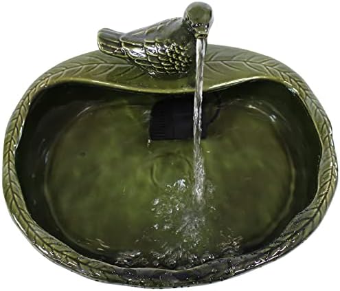 Sunnydaze Ceramic Dove 7 Inch Solar Water Fountain Green Glaze