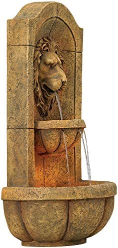 John Timberland Royal Lion Head Wall Fountain with LED Light