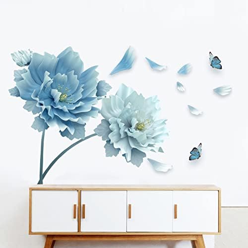 ROFARSO 492 x 307 3D Blue Flowers Wall Sticker