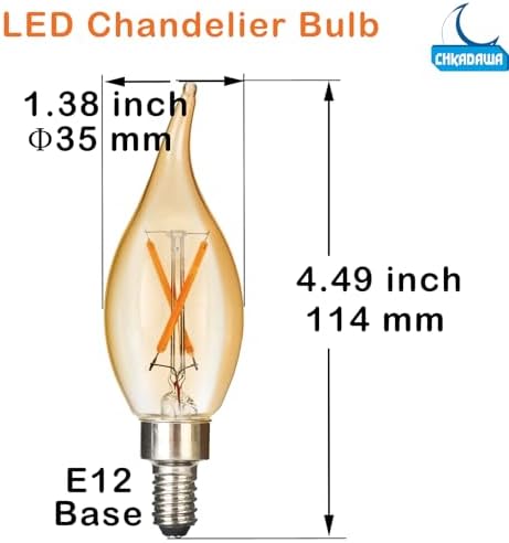 CHKADAWA E12 Dimmable Amber LED Chandelier Bulbs 12 Pack