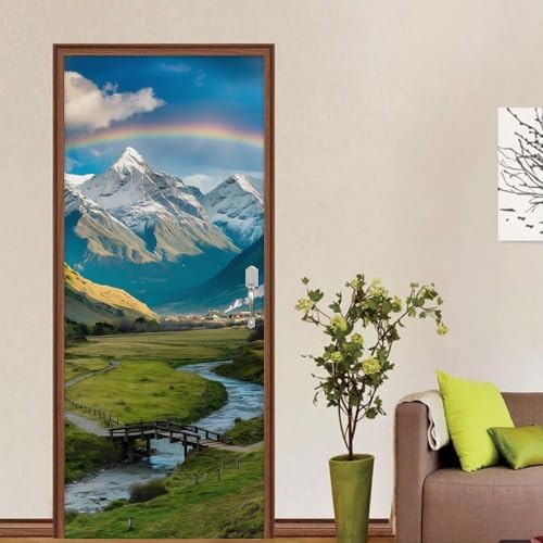 REDAMANCY 307x79 Nature Rainbow Scenery Door Stickers Vinyl 3D Murals