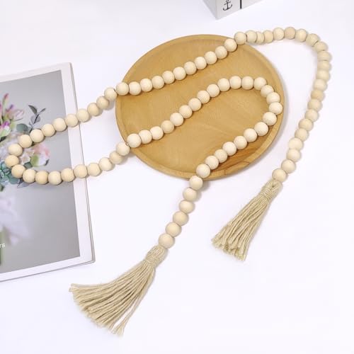 58-Inch Natural Wooden Bead Garland with Tassels