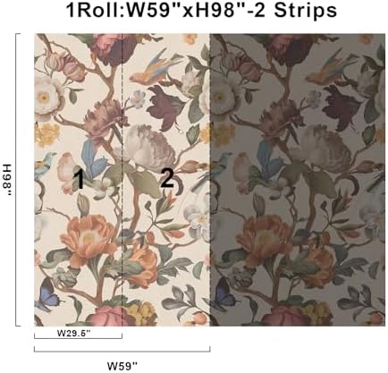 Zeeko Beige Floral Peel and Stick Wall Mural 98 x 59