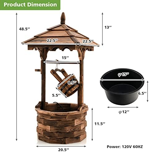 Giantex Rustic Wishing Well Fountain Outdoor Wooden Water Feature with Electric Pump