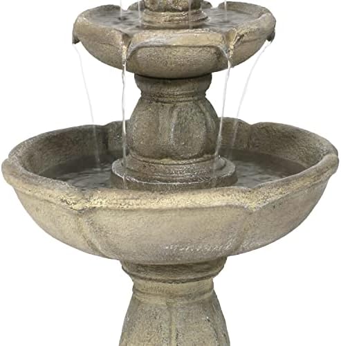 Sunnydaze Birds Delight 35-Inch 3-Tier Garden Water Fountain - Beige