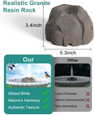 Realistic Granite Rock Bird Bath Fountain with Adjustable Flow