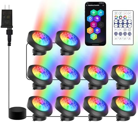 CREPOW RGB Pond Lights Set of 10 with Bluetooth Control