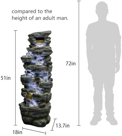 SunJet 51 Inch Multi-Tier Rock Water Fountain with LED Lights