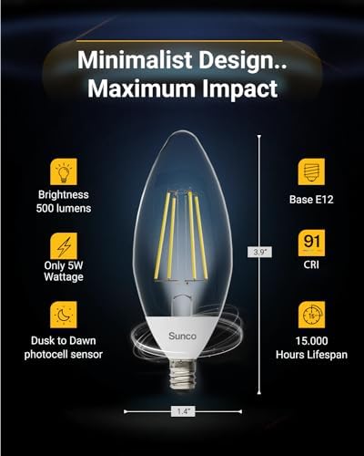 Sunco 10 Pack Dusk to Dawn LED Bulbs B11 E12 Base