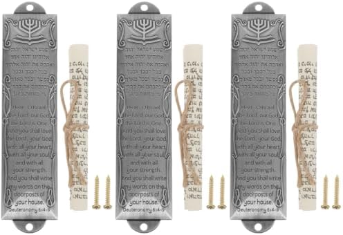 Baluue Set of 3 Metal Mezuzah with Scroll for Door