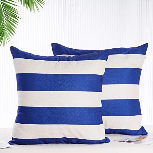 4 Pack Waterproof Pillow Covers Striped Blue White 18x18 Inch
