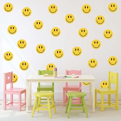9 Sheets Yellow Happy Face Wall Decals for Home Classroom Party Supplies
